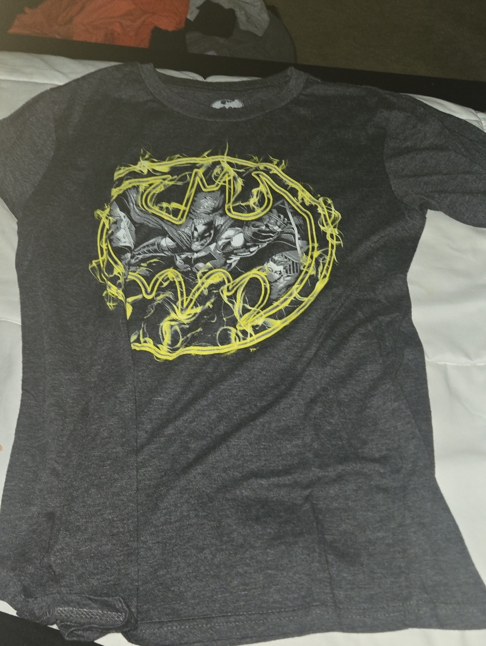 Batman Short Sleeve Tee in Dark Gray with Yellow Logo